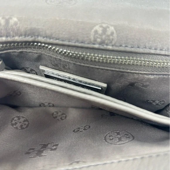 Tory Burch Britten Combo Crossbody Shoulder Bag Taupe Leather Silver Hardware - Picture 12 of 14